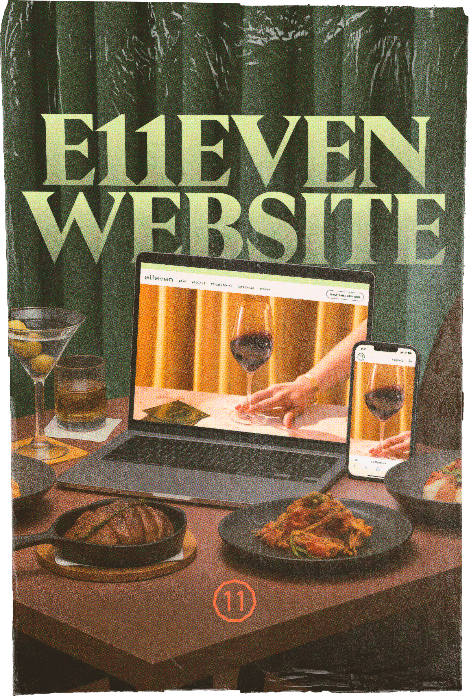 A laptop and a mobile phone showing the redesigned e11even restaurant website