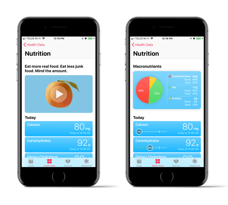 Nutrients Redesign App Screens Before and After